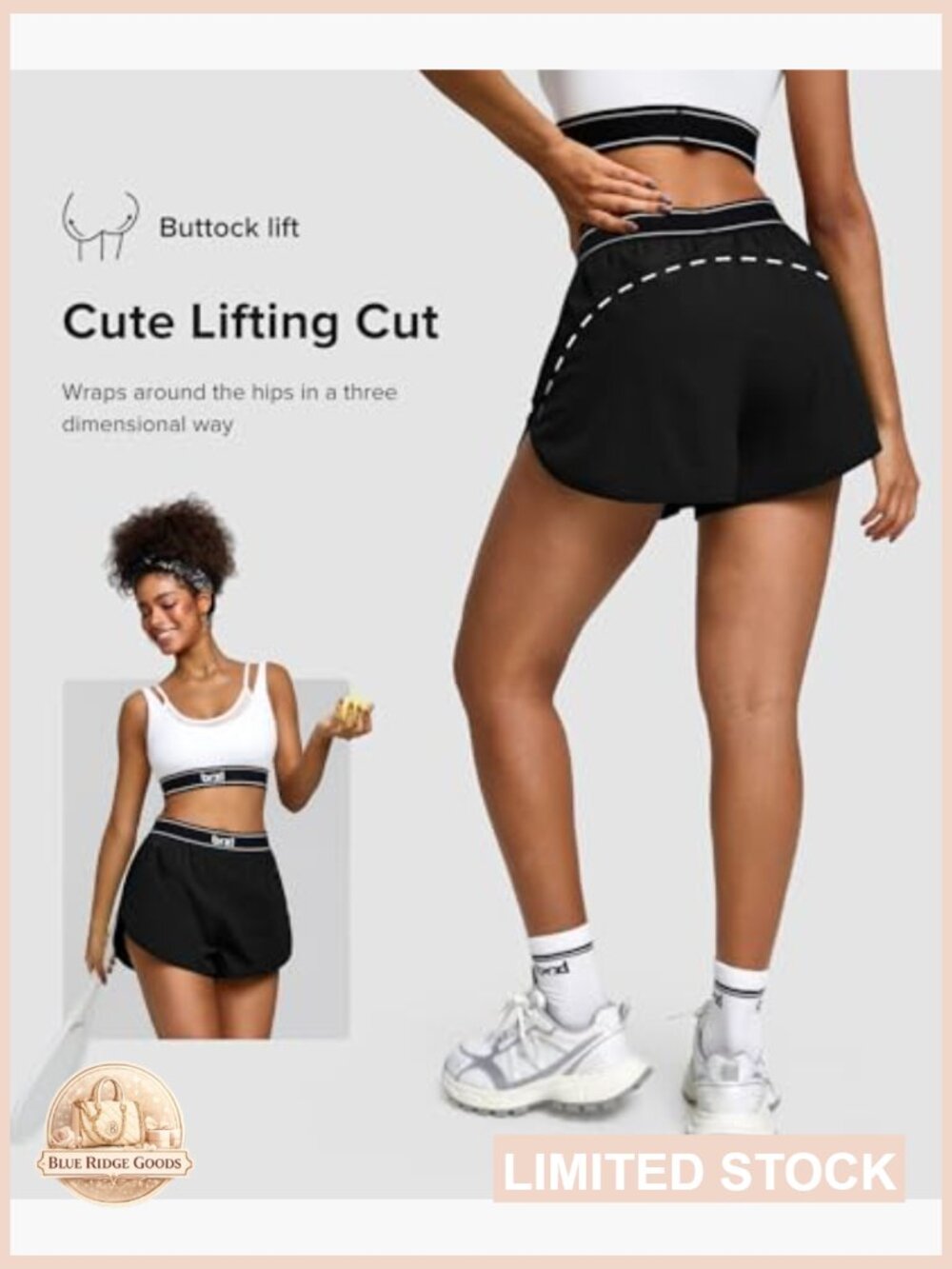 2 in 1 Running Shorts High Waisted Quick Dry Athletic Dolphin Hem Side Pocket - Picture 3 of 7